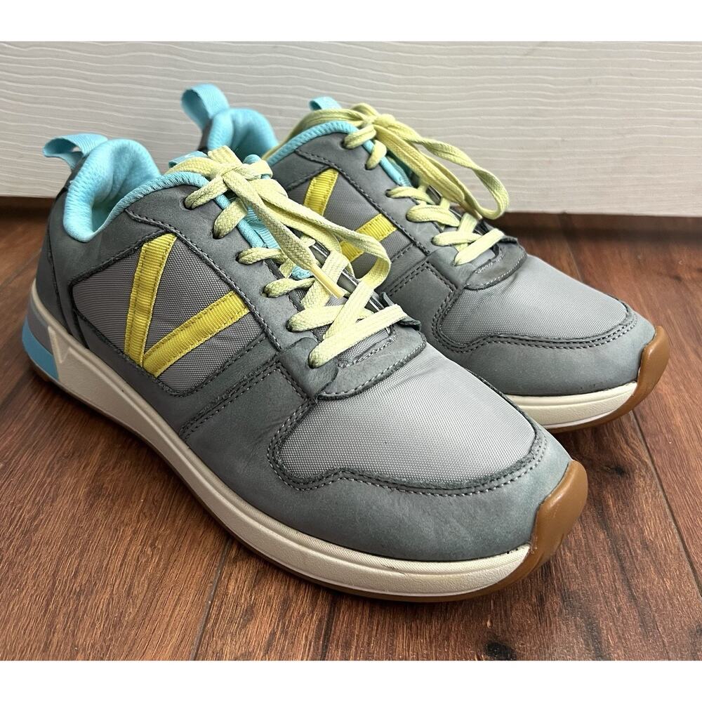 VIONIC Women's Rechelle Gray Yellow Turquoise Retro Motion Support Sneakers 6.5